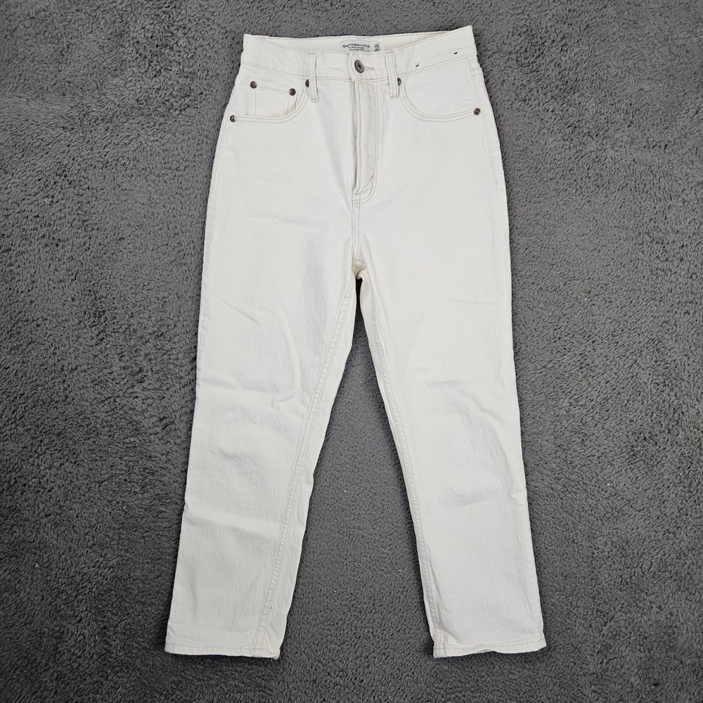 Abercrombie & Fitch Curve Love Ultra High Rise Ankle Straight Jeans Cream 26 2S